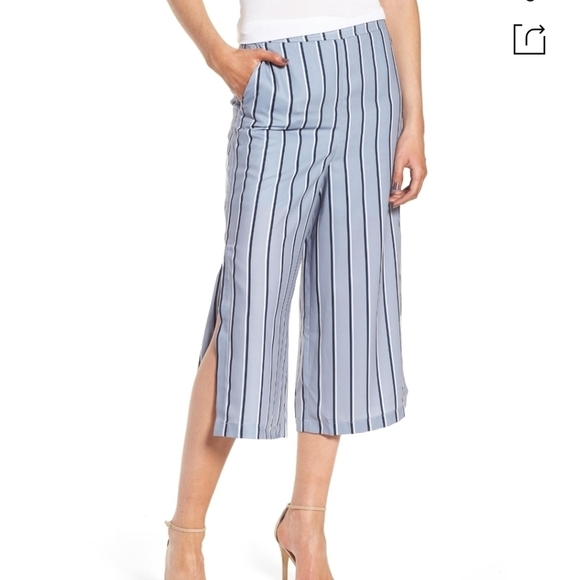 NWT J.O.A. High Waist Crop Pants Blue White Stripe XS - Picture 1 of 10